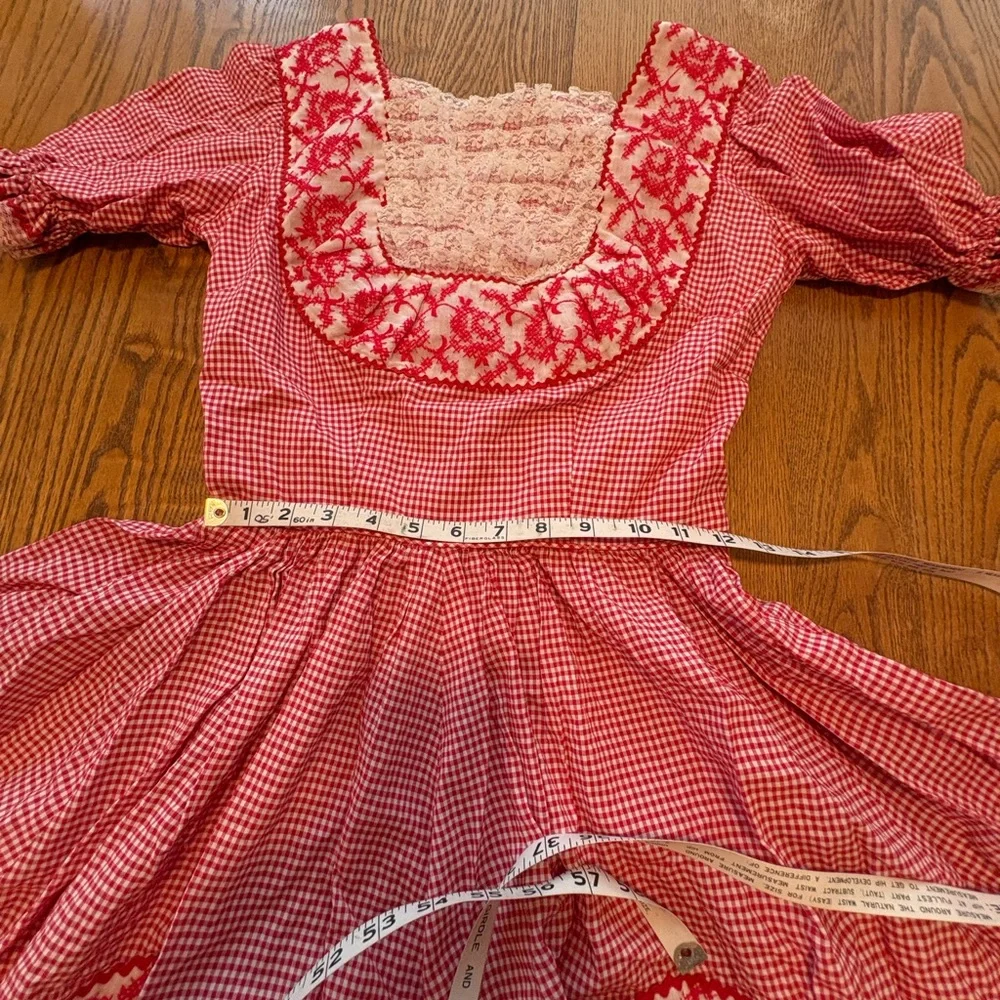Vintage Nita Smith Red Gingham Embroidered Square Dance Dress Ruffles Lace S - Picture 5 of 10